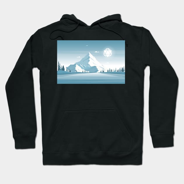 Snowy Mountain Hiking Polyhedral D20 Dice Sun RPG Landscape Hoodie by pixeptional